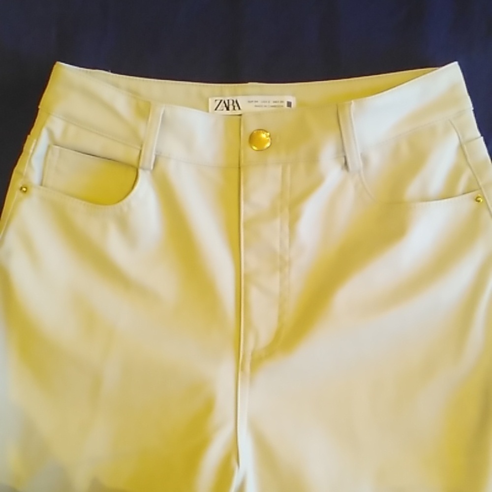 NWOT ZARA Ecru faux leather Mid Rise Straight Leg Pants Size 2 - Picture 6 of 15